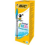 BIC Cristal Fun Stylos-Bille Pointe Large (1,6 mm) - Écriture Large et Intense - Turquoise, Boîte de 20
