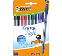 BIC Stylos-bille Cristal Soft - Pointe 1,2 mm, encre Easy Glide, boîte de 10 couleurs assorties