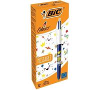 BIC Stylos 4 couleurs - Boîte de 12, pointe moyenne, encre assortie, non rechargeables