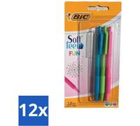 BIC - Stylos à bille - Vert clair, bleu clair et rose - Rétractables - 3 stylos à bille - Lot économique - 12 pièces