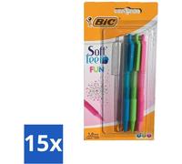 BIC - Stylos à bille - Vert clair, bleu clair et rose - Rétractables - 3 stylos à bille - Lot économique - 15 pièces
