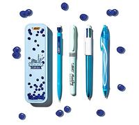 BIC Summer Blue Box : Stylo gel (0,7 mm), Porte-mines, Stylo bille 4 couleurs (1,00 mm), Surligneur - Bleu, Lot de 4