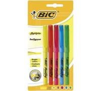 BIC Highlighter Surligneurs Pointe Biseautée, Pointe Fine, Couleurs Fluo Assorties, Blister de 5 surligneurs