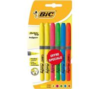 BIC® - Lot de 6 Surligneurs Brite Liner - Plastique - Jaune, rose, vert, bleu et orange