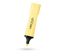 BIC Surligneur plat en plastique avec encre jaune pastel pour des notes lisses et précises, idéal pour l'école et le bureau