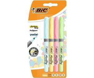 BIC – Surligneurs Grip Pastel, assortis, blister de 4 pièces