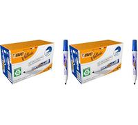 BIC Velleda 1701 ECOlutions Feutres pour Tableau Blanc Effaçables à Sec à Pointe Conique Grande - Bleu, Boîte de 12 (Lot de 2)