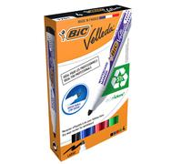 BIC Velleda 1701 ECOlutions Feutres pour Tableau Blanc Effaçables à Sec à Pointe Conique Large 1,5 mm - Marqueurs Couleurs Assorties, Etui Carton de 4
