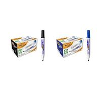 BIC Velleda 1701 ECOlutions Feutres pour Tableau Blanc Effaçables à Sec à Pointe Conique Moyenne - Noir, Boîte de 12 + Effaçables à Sec à Pointe Conique Moyenne - Bleu, Boîte de 12