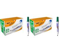 BIC Velleda 1701 ECOlutions Feutres pour Tableau Blanc Effaçables à Sec à Pointe Conique Moyenne - Vert, Boîte de 12 (Lot de 2)