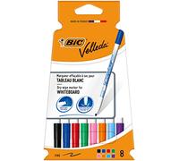 BIC Velleda 1721 Feutres Effaçables A Sec à Pointe Fine pour Tableau Blanc - Couleurs assorties, Pack Carton de 8