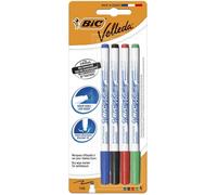 BIC Feutres pour tableau blanc Velleda 1721 – Pointe conique fine, effaçables à sec, blister de 4