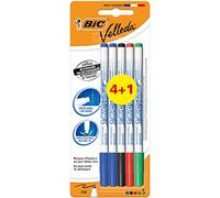 BIC Velleda 1721 Feutres pour Tableau Blanc Effaçables à Sec Pointe Conique Fine - Couleurs Assorties, Blister de 4+1