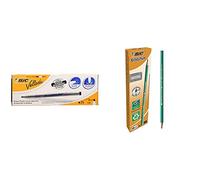 BIC Velleda 1721 Feutres pour Tableau Blanc Effaçables à Sec Pointe Conique Fine - Encre Noire, Boîte de 24 & Ecriture Evolution Original Crayons à Papier Gris, Boîte de 12