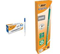 BIC Velleda 1721 - Feutres pour Tableau Blanc Effaçables à Sec Pointe Conique Fine & Evolution Original Crayons à Papier avec Gomme Intégrée, Certifiés NF Environnement, Pointe HB