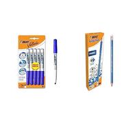 BIC Velleda 1741 Feutres pour Tableau Blanc Effaçables à Sec - Bleu, Blister Format Spécial de 5 & Evolution Triangle Crayons à Papier Triangulaires avec Gomme Intégrée - HB, Boîte de 12
