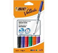 BIC Velleda 1741 Feutres pour Tableau Blanc Effaçables à Sec (Parfait pour l'Ecole et au Bureau/Pointe Conique Moyenne) - Couleurs Assorties, Pochette de 6