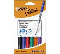 BIC Velleda 1741 Feutres pour Tableau Blanc Effaçables à Sec (Parfait pour l'Ecole et au Bureau/Pointe Conique Moyenne) - Couleurs Assorties, Pochette de 6