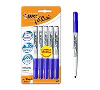 BIC Velleda 1741 Feutres pour Tableau Blanc Effaçables à Sec, Pointe Conique Moyenne - Bleu, Blister Format Spécial de 5