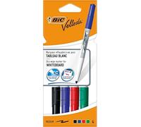 BIC Velleda 1741 Feutres pour Tableau Blanc Effaçables à Sec Pointe Conique Moyenne - Couleurs Assorties, Pochette de 4 (Lot de 8)