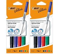 BIC Velleda 1741 Feutres pour Tableau Blanc Effaçables à Sec Pointe Conique Moyenne - Couleurs Assorties, Pochette de 4 (Lot de 2)