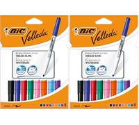 BIC Velleda 1741 Feutres pour Tableau Blanc Effaçables à Sec, Pointe Conique Moyenne - Couleurs Assorties, Pochette de 8 (Lot de 2)
