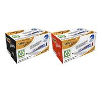 BIC Velleda 1751 ECOlutions Feutres pour Tableau Blanc Effaçables à Sec à Pointe - Noir, Boîte de 12 & Velleda 1701 ECOlutions Feutres pour Tableau Blanc Effaçables à Sec à Pointe - Rouge, Boîte de 12