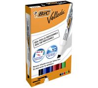 BIC Velleda 1791 Feutres pour Tableau Blanc Effaçables à Sec Pointe Large Biseautée 3,3 - 4,6 mm - Marqueurs assortis Pochette 4 couleurs