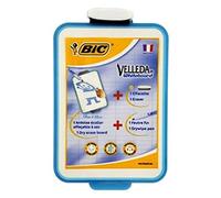 BIC Velleda Ardoise Ecolier Double Face (19 x 26 cm) Effaçable à Sec avec Feutre Bleu Effaçable à Sec et Effacette - Turquoise, Lot de 1