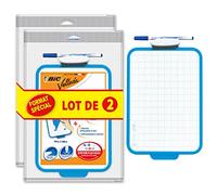 BIC Velleda Ardoise Ecolier Double Face Effaçable à Sec (19x26 cm) avec Feutre Bleu Effaçable à Sec et Effacettes - Lot de 2