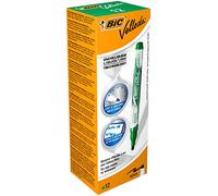 BIC Velleda - Feutres pour Tableau Blanc Effaçables à Sec avec Pointe Conique Large - Vert, Boîte de 12