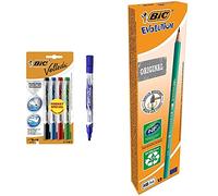 BIC Velleda Feutres pour Tableau Blanc Effaçables à Sec Pointe Conique Large - Blister Format Spécial de 4 & Ecriture Evolution Original Crayons à Papier Gris - Pointe HB, Boîte de 12