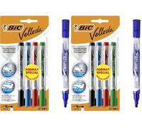 BIC Velleda Feutres pour Tableau Blanc Effaçables à Sec Pointe Conique Large - Couleurs Assorties, Blister Format Spécial de 4-1 Unité (Lot de 2)