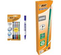 BIC Velleda Feutres pour Tableau Blanc Effaçables à Sec Pointe Conique Large & Evolution Original Crayons à Papier avec Gomme Intégrée, Certifiés NF Environnement, Pointe HB, Boîte de 12