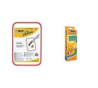 BIC Velleda Tableau Double Face Effaçable à Sec (30 x 44 cm) - Rouge, Lot de 1 & Evolution Original Crayons à Papier avec Gomme Intégrée - HB, Boîte de 12
