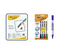 BIC Velleda Tableau Double Face Effaçable à Sec - Bleu, Pack de 1 & Velleda Feutres pour Tableau Blanc Effaçables à Sec Pointe Conique Large -, Blister Format Spécial de 4-1 Unité