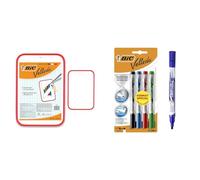 BIC Velleda Tableau Double Face Effaçable à Sec - Rouge, Lot de 1 & Velleda Feutres pour Tableau Blanc Effaçables à Sec Pointe Conique Large - Couleurs Assorties, Blister Format Spécial de 4