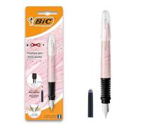 BIC Xpen Stylo-Plume Rechargeable Encre Bleue - Décor Rose, Blister de 1 + 1 petite Cartouche d'Encre Bleue