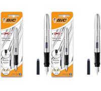 BIC Xpen - Stylo-Plume Rechargeable fourni avec une Cartouche d’Encre Bleue - Corps Chromé, Blister de 1 (Lot de 2)