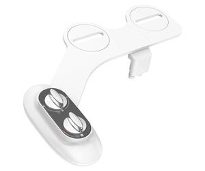 Bidet de toilettes - Rehausseur de bidet - Eau chaude et froide - Double buse - Autonettoyant - Pression d'eau réglable - Non électrique - 2 trous - Blanc