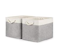 Bidtakay Lot de 2 paniers de rangement pliables en toile de lin, gris et blanc, 40,6 x 30 x 30 cm, tissu