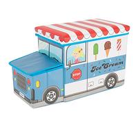 Bieco Boîte de rangement Camion à glace pour enfants 47 L pliable bleu/blanc siège rembourré