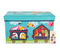 Bieco Boîte de Rangement de thème Cirque pour Enfants avec Siège Rembourré | Coffret à Jouets Unisexe avec Couvercle | Coffre Pliable Turquoise | Pliable de 63 L | Ref. 04000564