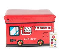 Bieco Boîte de rangement pour pompiers pour enfants avec couvercle, pliable, tabouret avec siège et rembourrage, coffre à jouets avec rangement, coffre de siège, garçons et filles, 47 L, charge jusqu'à 80 kg, rouge