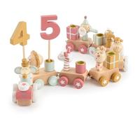 Bieco Train d'Anniversaire en Bois Scandi Look 0-99 Ans | 28 Pièces Chiffres Longueur env. 48 cm