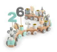 Bieco Train en Bois Scandi Look 0-99 Ans | Train à Chiffres 28 Pièces Longueur env. 48 cm | Bougies Anniversaire en Bois pour Enfants