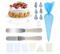 BieMian Lot de 16 plateaux à gâteau rotatifs avec kit d'outils - Comprend grattoir à gâteau, poche à douille et 6 pointes, plateau tournant de qualité alimentaire pour décorer (diamètre 26 cm)