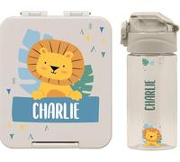 BIENMARQUER - Coffret avec gourde personnalisable pour enfants et boîte à goûter personnalisée en plastique pour enfants - Gourde avec paille, capacité 450 ml - 100% sans BPA (Sable)