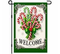 Bienvenue À La Canne De Noël Bannière Cour 30X45Cm Drapeaux Suspendre Durable Drapeau De Cour Pour Fêtes Chambres Vacances