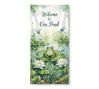 Bienvenue dans notre couverture de porte d'étang, motif amphibien et libellule inspiré de la nature pour décoration extérieure printanière, fournitures de fête de jardin, 91,4 x 183 cm